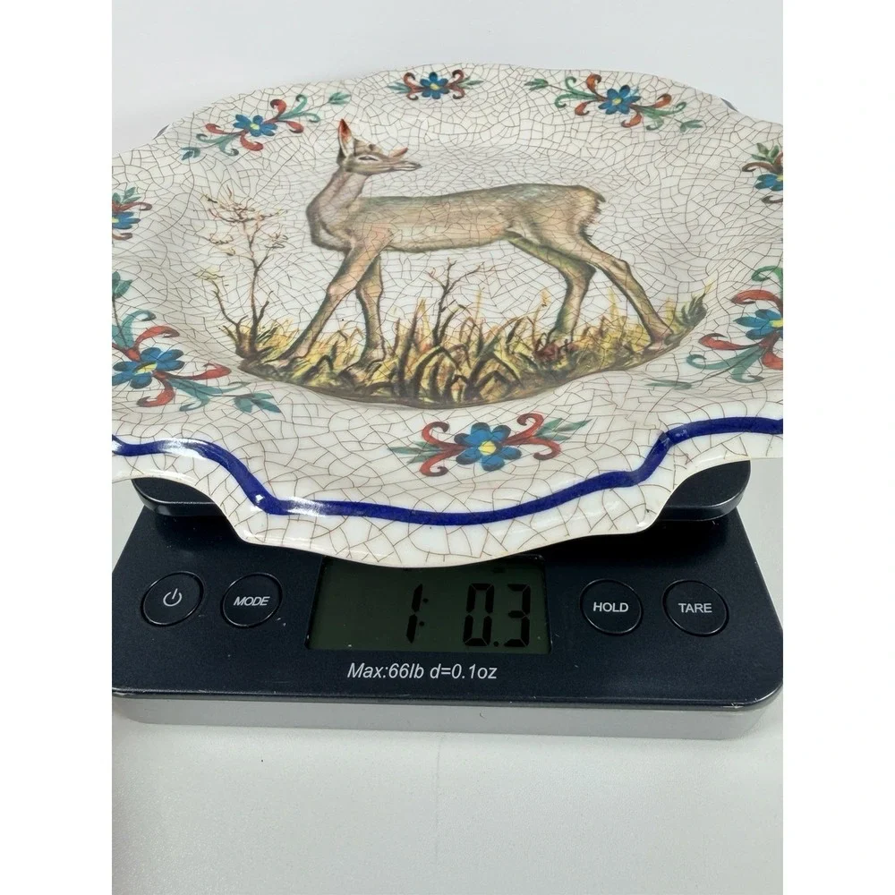 Vtg Lami Italy Melamine Hanging Wall Deer Plate‎ Scalloped Edge 10.5